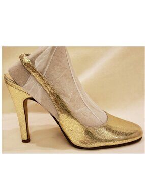 Kate Spade Slingback Heel Shoes Size-6B Gold Metallic Leather Made in Italy